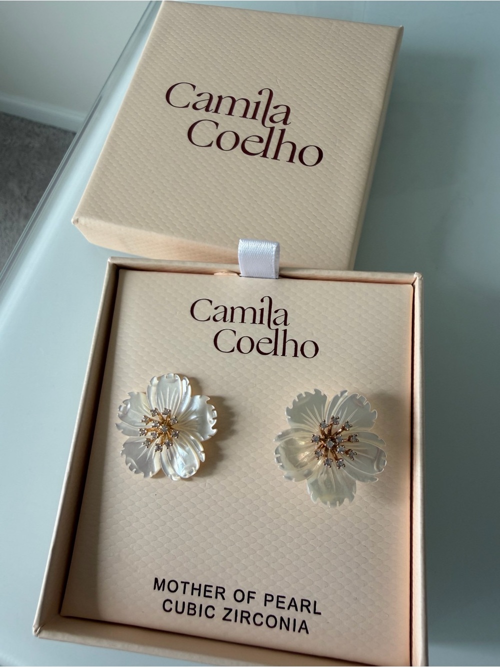 Camila Coelho mother of pearl cubic zirconia Flower Earrings